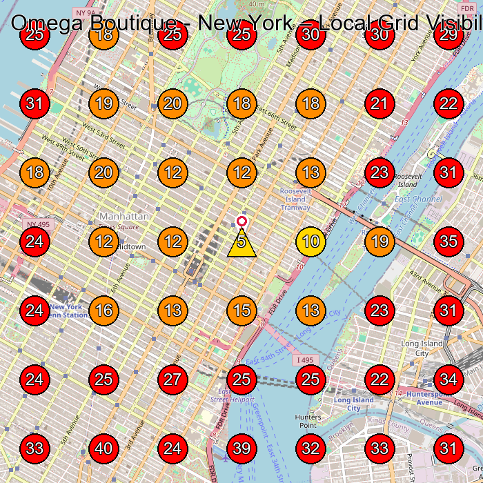 Omega Boutique - New York GeoGrid visibility map for Watch Store in New York